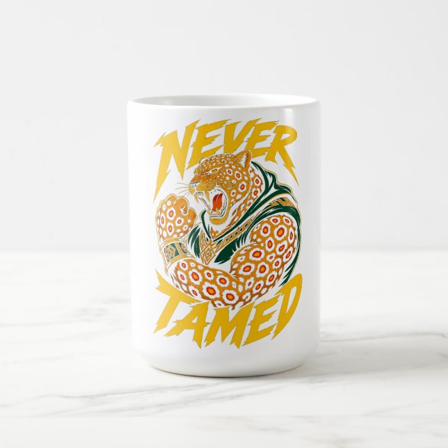Never Tamed Leopard Graphic T-Shirt Coffee Mug (Center)