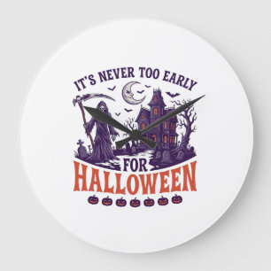Never Too Early Halloween Grim Reaper Haunted Hous Large Clock