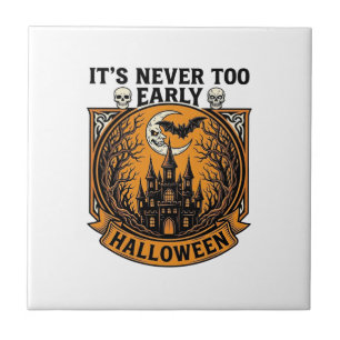 Never Too Early Halloween Haunted House Moon Bat_1 Ceramic Tile