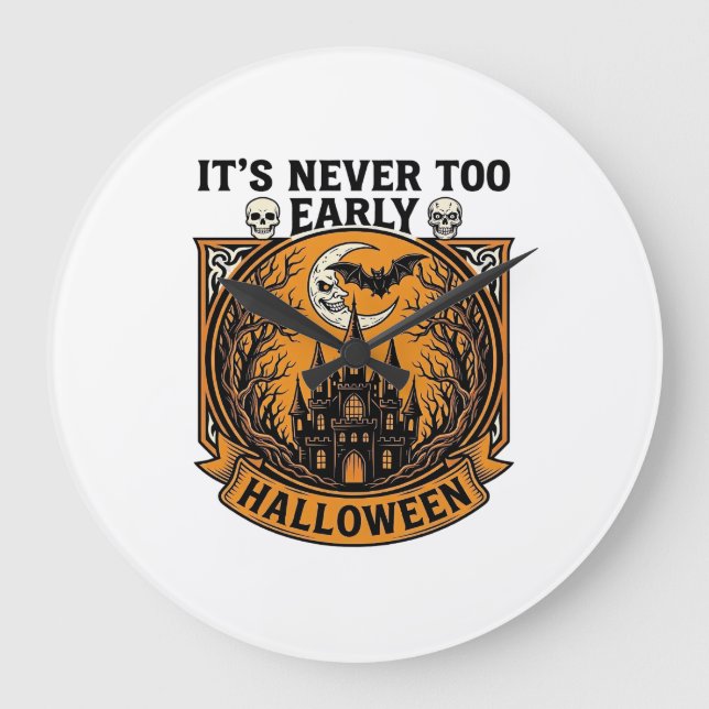 Never Too Early Halloween Haunted House Moon Bat_1 Large Clock (Front)