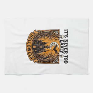 Never Too Early Halloween Haunted House Moon Bat_1 Tea Towel