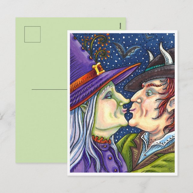 NEVER TOO OLD FOR ROMANCE, WITCH & WARLOCK IN LOVE HOLIDAY POSTCARD (Front/Back)