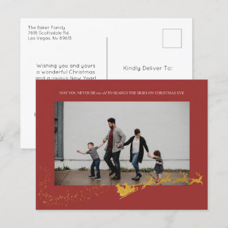 Never Too Old Red Faux Gold Glitter Photo Holiday Postcard