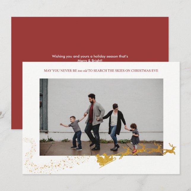 Never Too Old White Faux Gold Glitter Photo Holiday Card (Front/Back)
