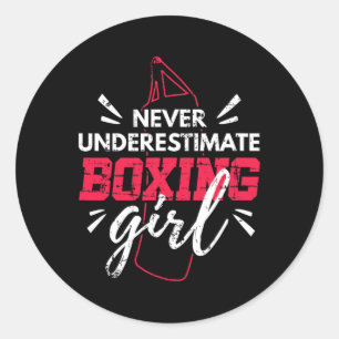 Never Underestimate A Boxing Girl Mma Kickboxing B Classic Round Sticker