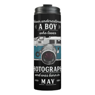 Never Underestimate A Boy Who Loves Photography Ma Thermal Tumbler