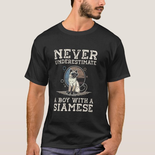 Never Underestimate A Boy With A Siamese Cat T-Shirt (Front)