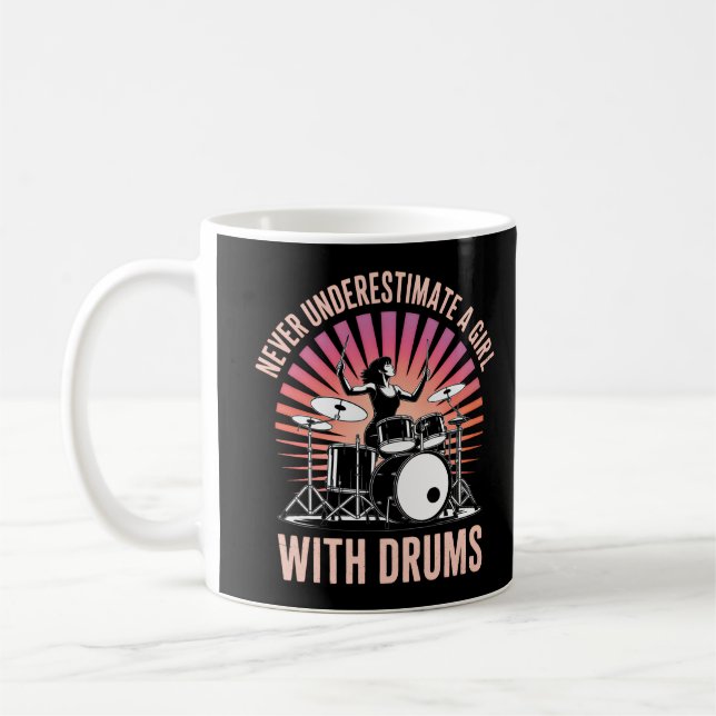 Never Underestimate a Girl Drummer Female Drums Coffee Mug (Left)