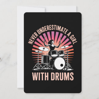 Never Underestimate a Girl Drummer Female Drums Invitation