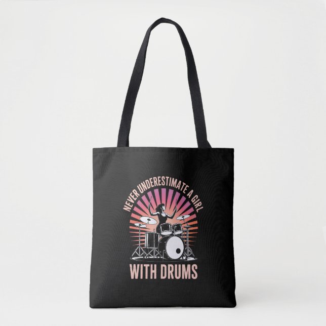 Never Underestimate a Girl Drummer Female Drums Tote Bag (Front)