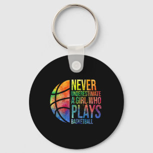Never Underestimate A Girl Who Plays Bysketbyll - Key Ring