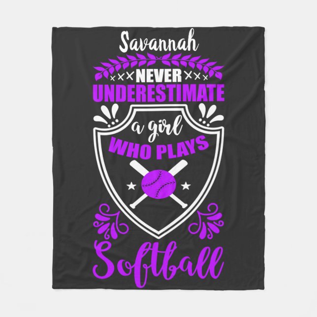 Never Underestimate A Girl Who Plays Softball   Fleece Blanket (Front)