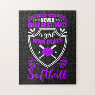 Never Underestimate A Girl Who Plays Softball Jigsaw Puzzle