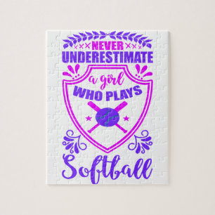 Never Underestimate A Girl Who Plays Softball Jigsaw Puzzle