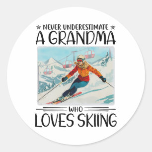 Never Underestimate A Grandma Who Loves Skiing Classic Round Sticker