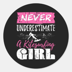 Never Underestimate A Kitesurfing Girl Gift Surfin Classic Round Sticker