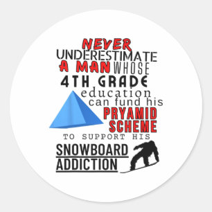 Never Underestimate A Man Snowboard Snowboarding S Classic Round Sticker