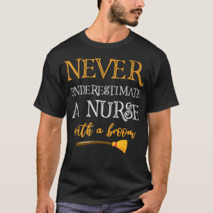 Never Underestimate A Nurse With A Broom Funny Gif T-Shirt