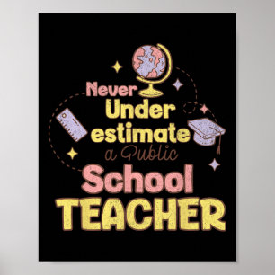 Never Underestimate A Public School Teacher Back T Poster