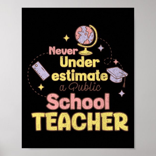 Never Underestimate A Public School Teacher Back T Poster (Front)
