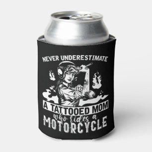 Never Underestimate A Tattooed Mom Motorcycle Bike Can Cooler