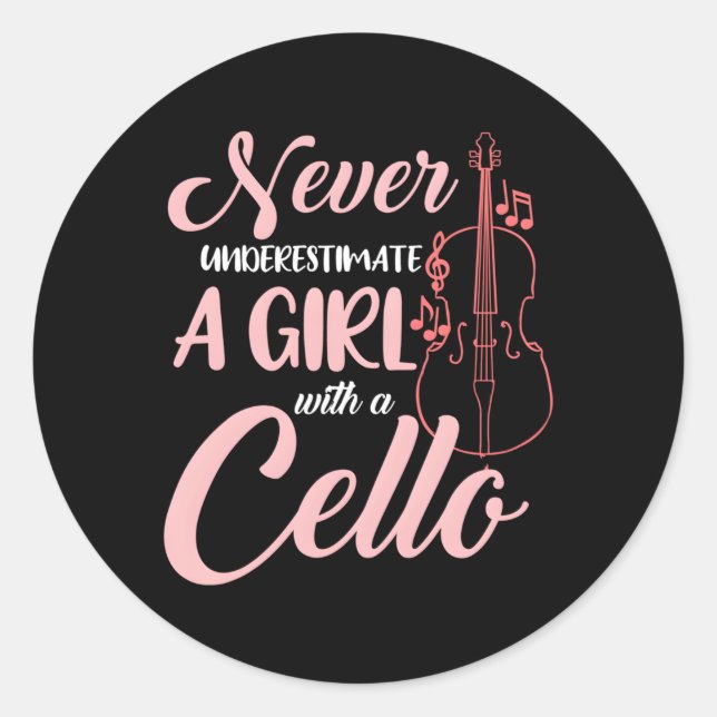 Never Underestimate A With A Cello Classic Round Sticker (Front)