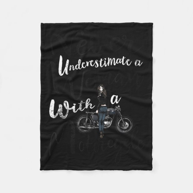 Never Underestimate A Woman With A Motorcycle Funn Fleece Blanket (Front)