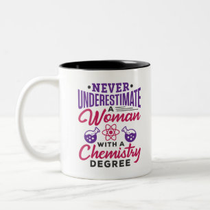 Never Underestimate a Woman with Chemistry Degree Two-Tone Coffee Mug