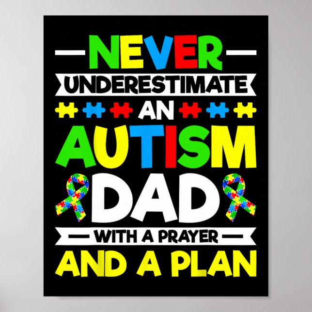 Never Underestimate An Autism Dad - Autism Awarene Poster (Front)