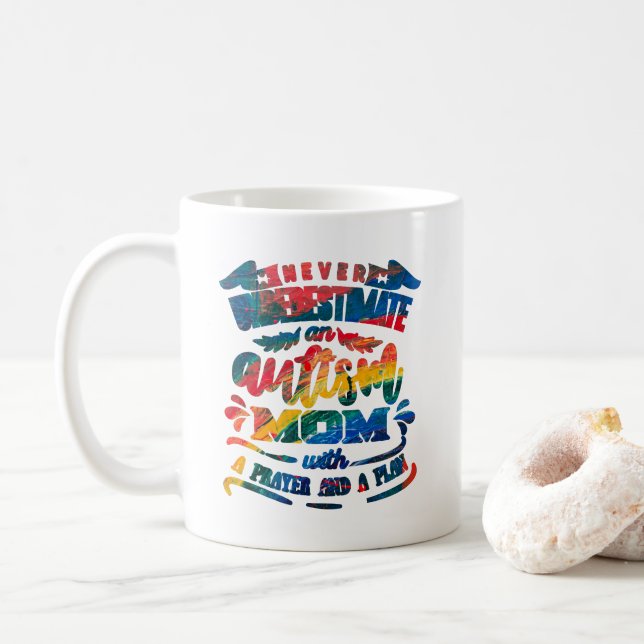 Never Underestimate an Autism Mum Rainbow Coffee Mug (With Donut)