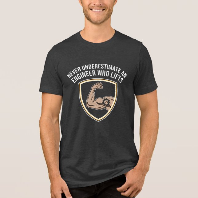 Never Underestimate An Engineer Who Lifts T-shirt Tri-Blend Shirt (Front)