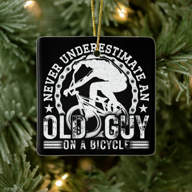 Never Underestimate An Old Guy On A Bicycle Funny  Ceramic Ornament (Tree)