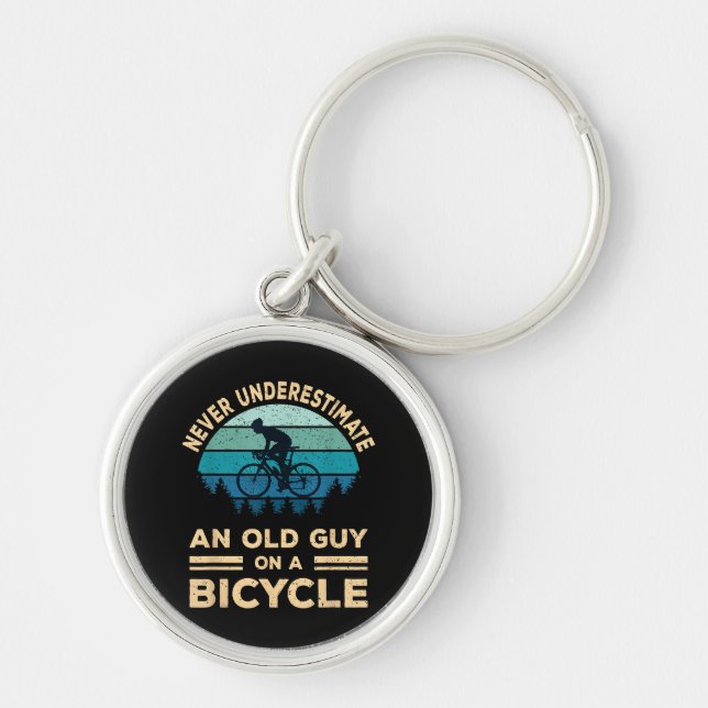 Never Underestimate An Old Guy On A Bicycle Funny  Key Ring (Front)