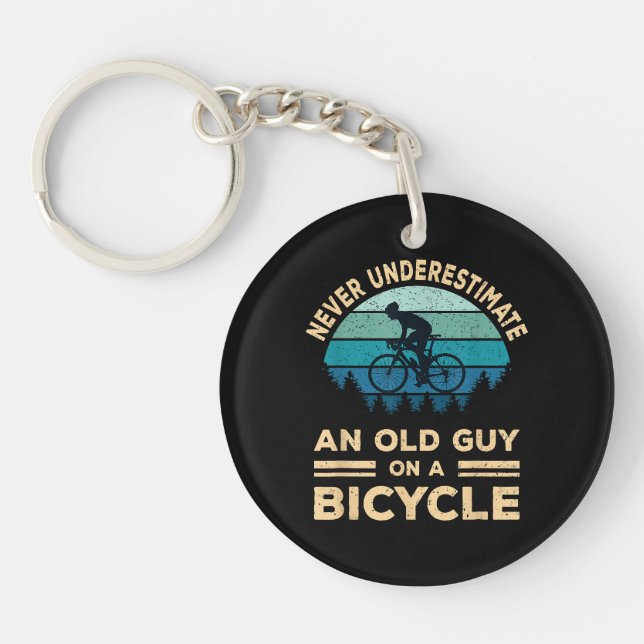 Never Underestimate An Old Guy On A Bicycle Funny  Key Ring (Front)