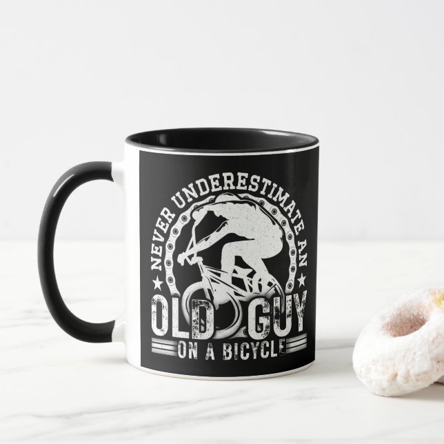 Never Underestimate An Old Guy On A Bicycle Funny  Mug (With Donut)