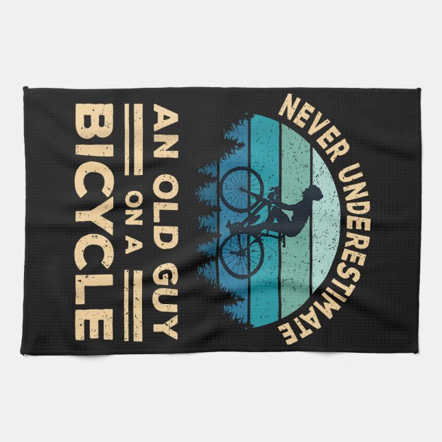 Never Underestimate An Old Guy On A Bicycle Funny  Tea Towel (Horizontal)