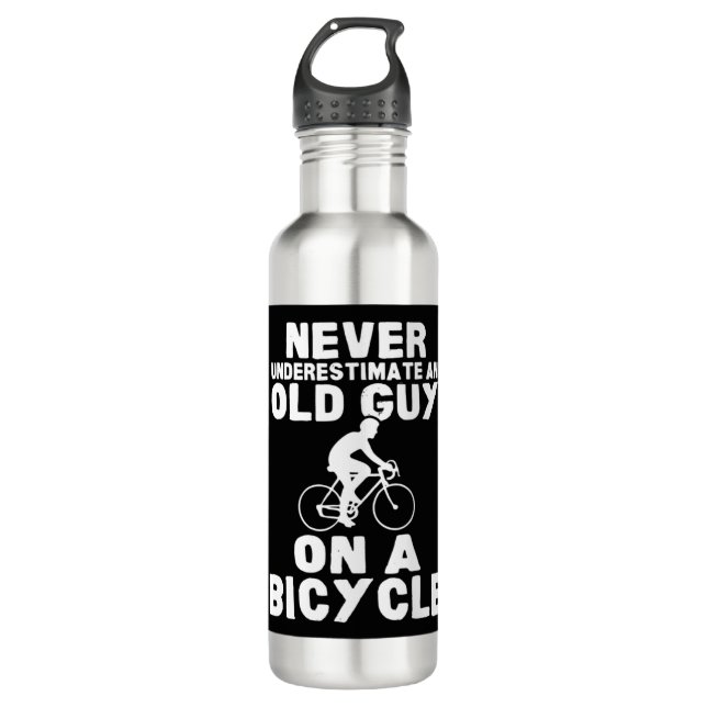 Never Underestimate An Old Guy On A Bicycle Gift L 710 Ml Water Bottle (Front)