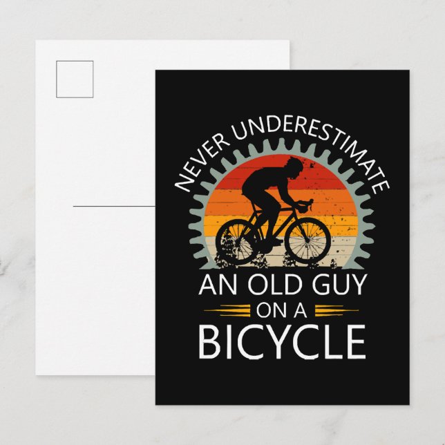  Never Underestimate An Old Guy On A Bicycle Invitation Postcard (Front/Back)