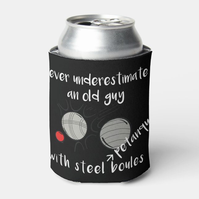 Never Underestimate An Old Hippie With A Cat Funny Can Cooler (Can Front)