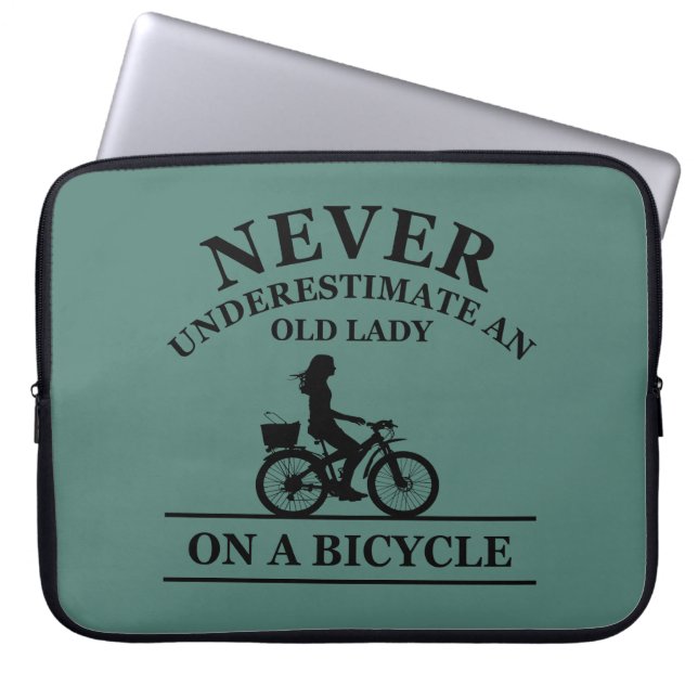 Never underestimate an old lady on a bicycle  laptop sleeve (Front)