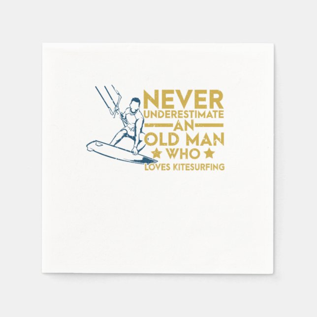 Never Underestimate An Old Man Kitesurfing Kite Napkin (Front)