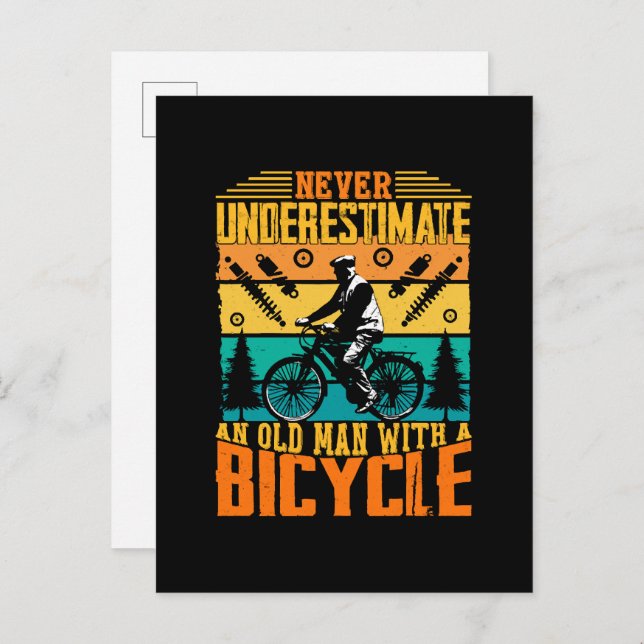 Never Underestimate An Old Man On A Bike Invitation Postcard (Front/Back)