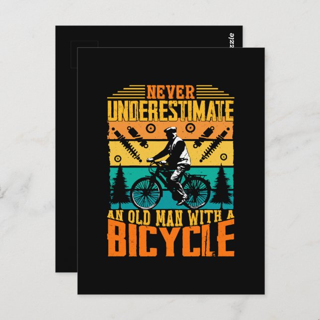 Never Underestimate An Old Man On A Bike Postcard (Front/Back)