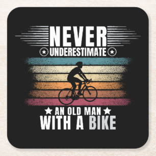 Never Underestimate An Old Man On A Bike Square Paper Coaster