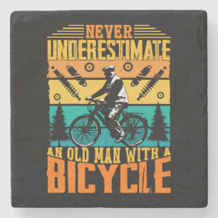 Never Underestimate An Old Man On A Bike Stone Coaster