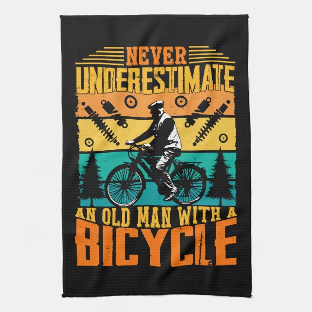 Never Underestimate An Old Man On A Bike Tea Towel (Vertical)