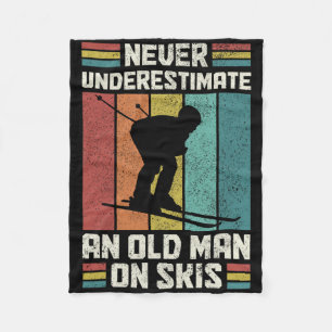 Never Underestimate An Old Man On Skis Funny Skiin Fleece Blanket