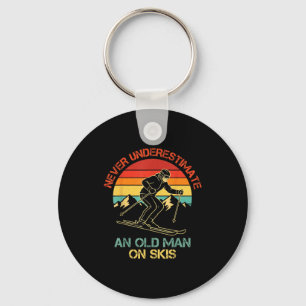 Never Underestimate An Old Man On Skis Funny Skiin Key Ring