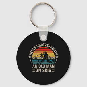 Never Underestimate An Old Man On Skis Funny Skiin Key Ring