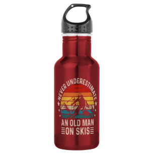 Never Underestimate An Old Man On Skis Retro 532 Ml Water Bottle